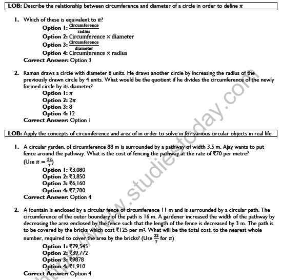 Cbse Class 10 Mathematics Area Related To Circle Worksheet Set D 6307